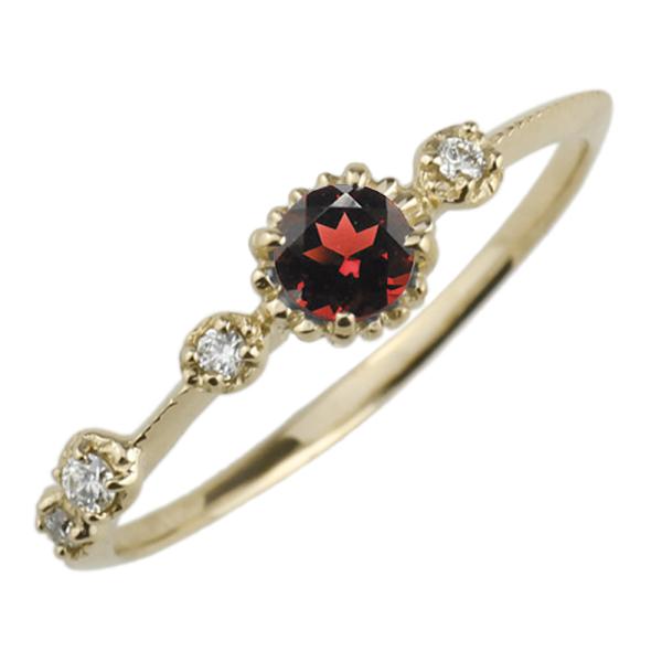 ガーネット ピンキーリング ダイヤモンド パワーストーン K10イエローゴールド 10金 指輪 バレ...
