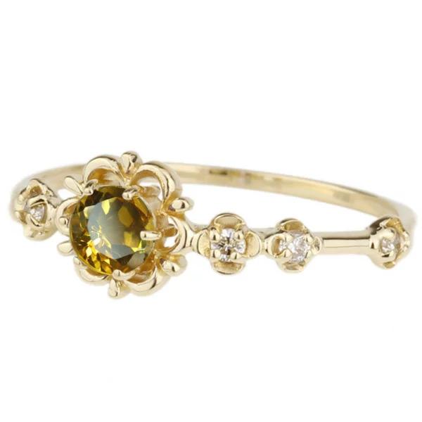 リング 指輪 シトリン ピンキー ダイヤモンド パワーストーン K10イエローゴールド 10金 フラ...