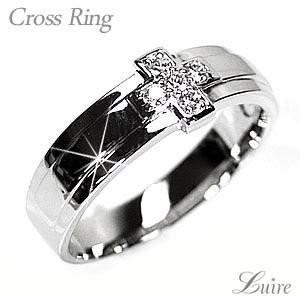 リング メンズ クロス シンプル ダイヤモンド k10ホワイトゴールド 結婚指輪 母の日