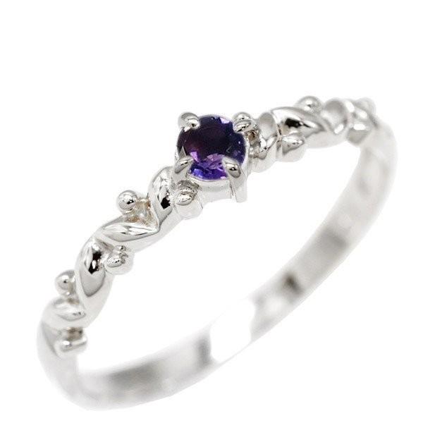 リング 指輪 レディース アメジスト 一粒石 アンティーク風 誕生石 カラーストーン 記念日 プラチ...