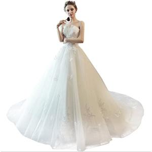 ウエディングドレス フラワービスチェ ロング Aライン レースアップ 引き裾 蝶飾り 純白 ブライダル