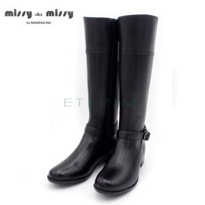 アウトレット missy des missy ミッシー デ ミッシー 7506+ 靴 レディース ブーツ レザー カジュアル ファスナー ベルト 暖かい ローヒール 黒 送料無料｜eterna