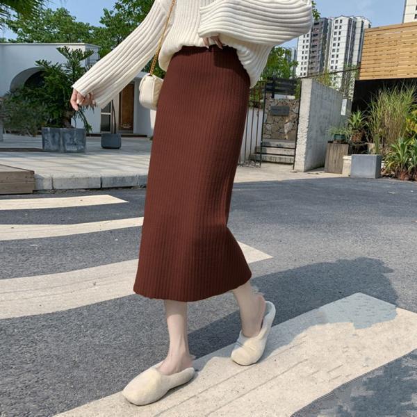 秋冬厚手ニットスカートハイウエストストレート
