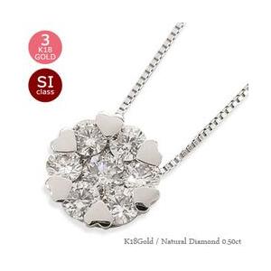 ハート フラワー ダイヤモンド ネックレス ペンダント 0.5ct k18ゴールド 18金 レディース ジュエリー アクセサリー