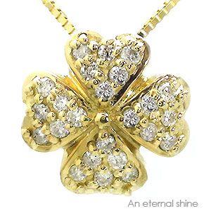四葉 クローバー ダイヤモンド ネックレス ダイヤ 0.1ct k18ゴールド 