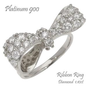 指輪 リボン ダイヤモンド リング 1.10ct pt900 プラチナ 婚約指輪 刻印 品質保証書 女性 レディース ジュエリー アクセサリー 人気