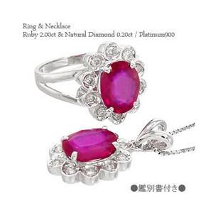 ルビー ダイヤモンド リング・ネックレスセット ルビー2ct 0.2ct 鑑別 