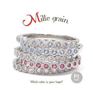 指輪 カラーストーン ハーフエタニティリング ミル打ち プラチナ900  