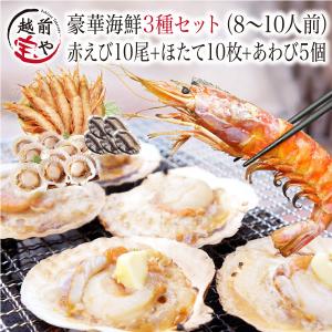 海鮮バーベキュー 赤エビ 10尾 ホタテ 殻付き 10枚 あわび 5枚 (8-10人前) 海鮮 バーベキュー 海鮮鍋 ((冷凍)) 爆買