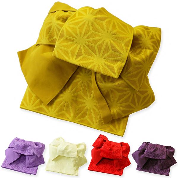 作り帯 浴衣帯 麻の葉 変り織 両面小袋半幅帯 つばめ結び帯 送料無料 結び帯 ワンタッチ帯