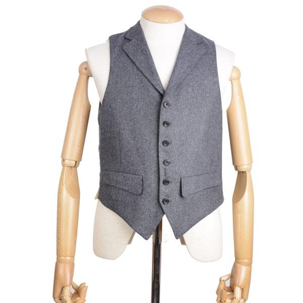 秋冬 ブリストル フロントボタン襟付きオッド・ベスト ミディアムグレー イタリア キャノニコ社ウール...