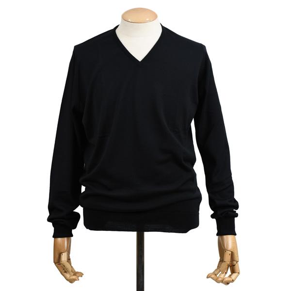 秋冬 ジョンスメドレー メンズ JOHN SMEDLEY ボビー ブラック 長袖Vネックセーター