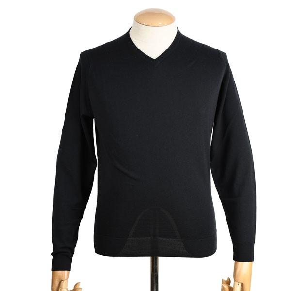 秋冬 ジョンスメドレー メンズ JOHN SMEDLEY MENS 長袖Vネックセーター ブラック ...