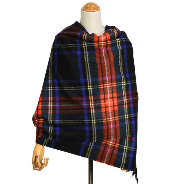 秋冬 ジョンストンズ JOHNSTONS カシミア大判ストール WA56 KU0234ブラック系xレ...