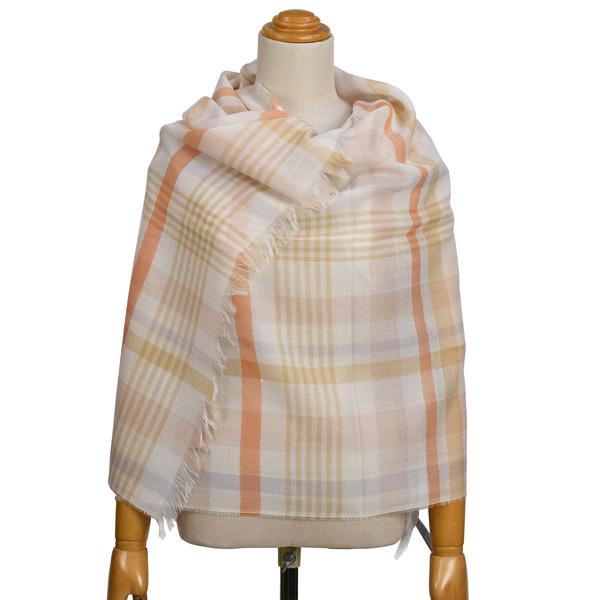 ジョンストンズ JOHNSTONS WD1093 ハウスチェック オレンジ 春夏薄手大判ストール エ...