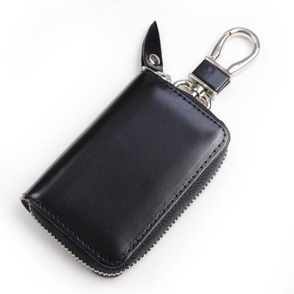 キース 水染めシェルコードバン CORDOVAN スマートキーケース ブラック アニリン染 ラウンド...