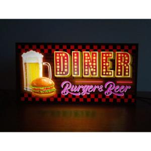 ダイナー ビール&バーガー BEER ハンバーガー アメリカン雑貨 ミニチュア サイン ランプ 看板 置物 雑貨 ライトBOX｜etotvil2