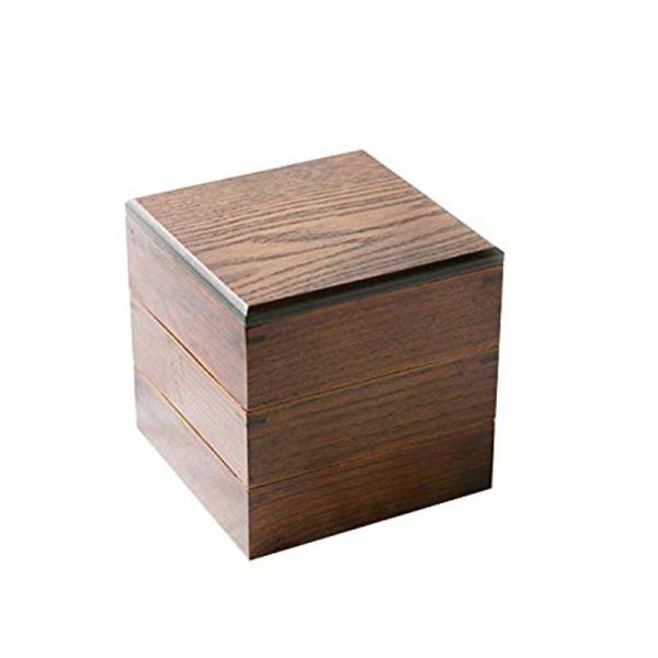 木製３段重箱 5,5寸 約16.5cm 茶 間仕切り3種付き