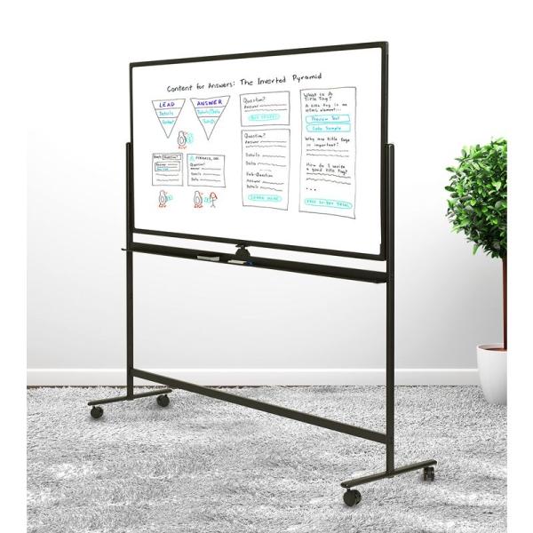 個人配送 ホワイトボード 脚付き 両面 無地 高さ2段階調節可能 幅180CM×高さ90CM 回転式...