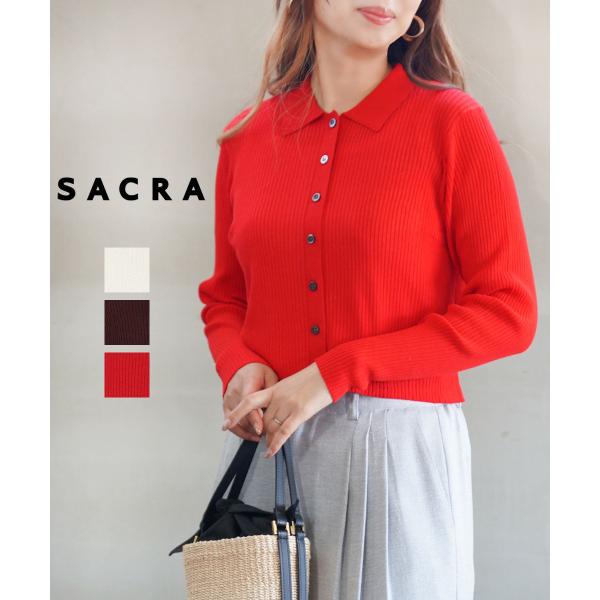 サクラ F.TWIST COTTON SILK RIB POLO CARDIGAN  SACRA 2...