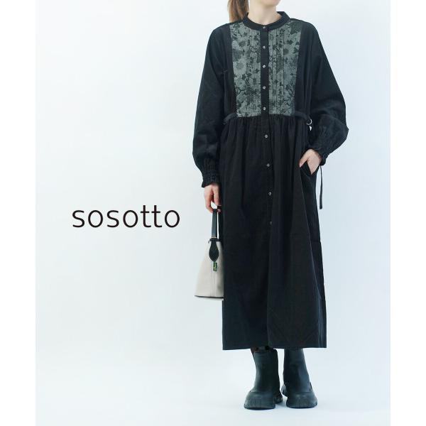 ソソット 細コール×LIBERTYビブヨークワンピース sosotto 2025秋冬新作 レディース...