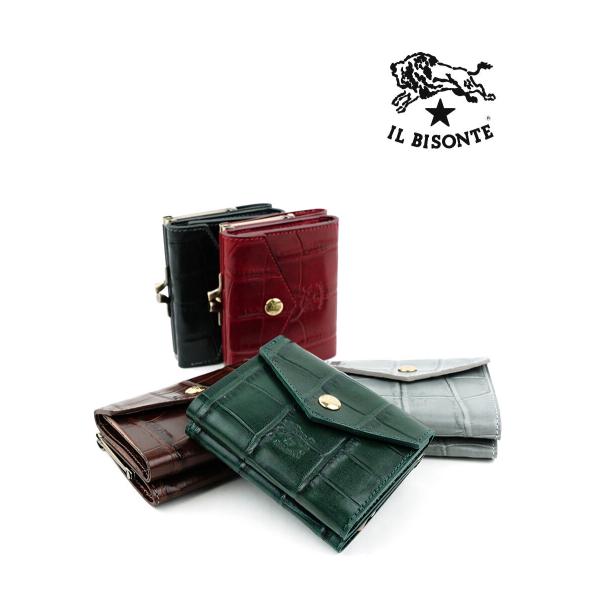イルビゾンテ クロコ型押しレザー がま口財布 IL BISONTE レディース メンズ 国内正規品