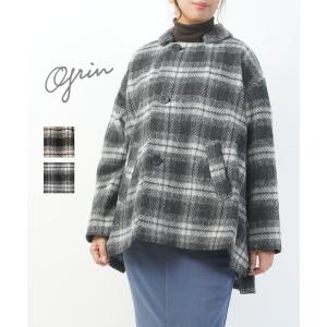 グリン チェック＆メルトン ポンチョ コート grin レディース 国内正規品｜etre