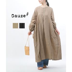 ガーゼ Gauze# リネンフリルカラー パフスリーブワンピース ベージュ Gauze#（ガーゼ） キュアリアスワンピース レディース 国内正規品