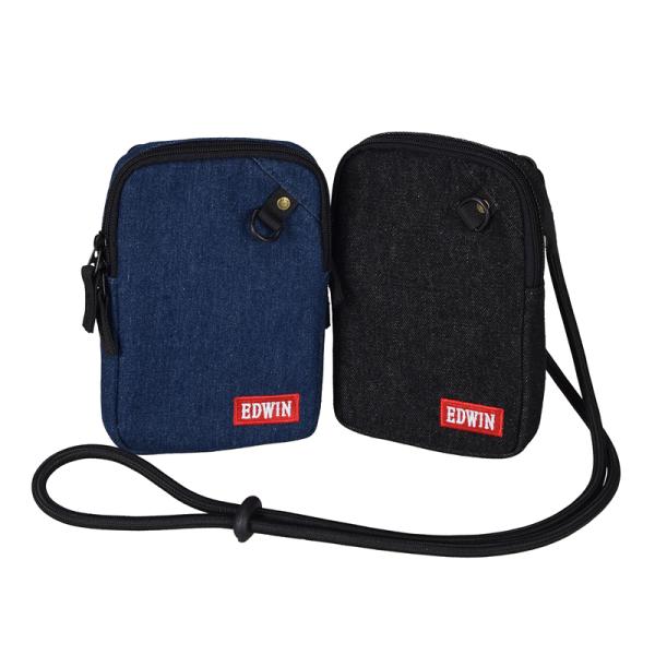 EDWIN エドウイン ポーチ デニム風 ショルダーポーチ ロープ ストラップ エツミ ブラック ネ...