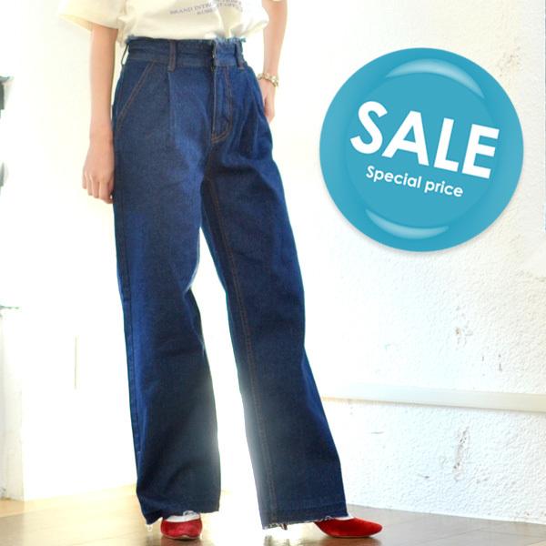 カットオフデニム ワイドパンツ S/M レディース オールシーズン 切りっぱなし フレイドヘム フリ...