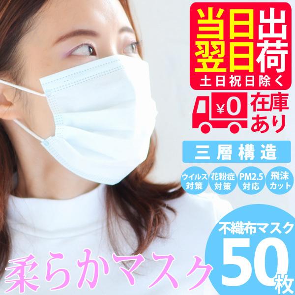 【メール便送料無料】マスク 50枚 箱無し 袋入り 使い捨てマスク 不織布マスク mask レギュラ...