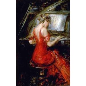 油絵  Giovanni Boldini_ピアノを弾く赤いドレスの女  ma2554｜eurasia-art