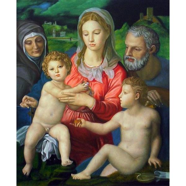 特価油絵 ブロンズィーノの名作_聖家族と聖アンナ、幼児聖ヨハネ  MA289