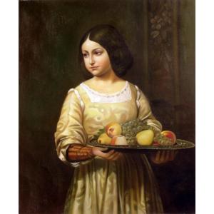 特価油絵 アレクサンドル・エスの名作_果物を運ぶ若い娘  ma398｜eurasia-art