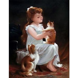 特価油絵  Emile Munierの名作_子猫との遊び  MA606｜eurasia-art