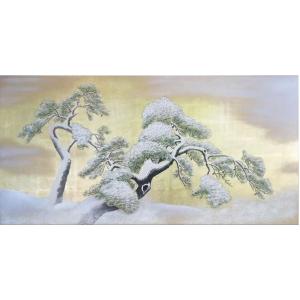 漆絵 円山応挙の名作_雨竹風竹(うちくふうちく)図・左隻 NH112L : 絵画