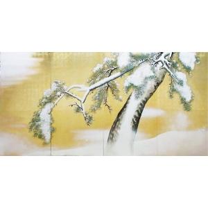 真作】 円山応挙 「 雨竹風竹図屏風 」 37/180 版画 シール BK97 真作