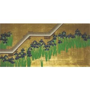 漆(うるし)で制作した日本画　金箔仕様　酒井抱一の名作「桐菊流水図」の複製画 漆絵 酒井抱一の名作_桐菊流水図 NH58 : 絵画制作専門ユーラシアアート