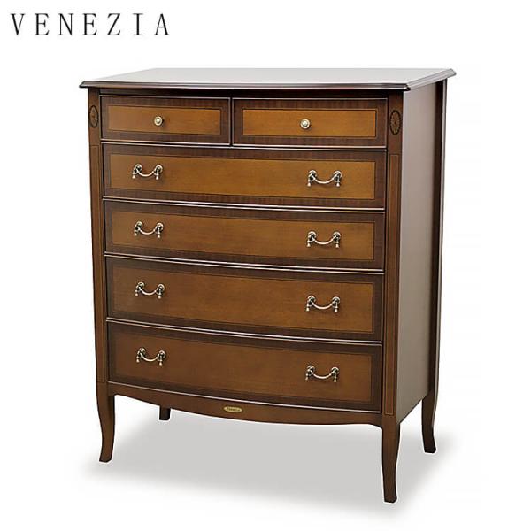 チェスト ハイchest 収納 ブラウン マホガニー材 象嵌細工 エレガント venezia ベネチ...