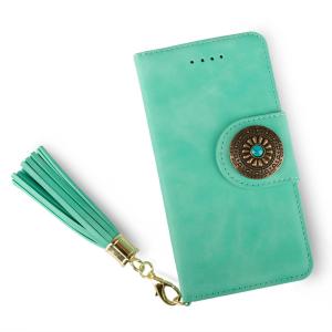 shv48ケース aquos sense3 basic ケース 手帳型 aquos sense3 ケース SH-M12 shv45 ミラー 鏡 ストラップ 緑 スマホケース 送料無料