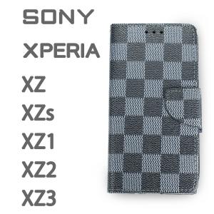 Xperia1 XZ3 XZ2 XZ1 XZs XZ ケース SOV40 SO-03L 802SO SOV39 SO-01L 801SO SOV36 SO-01K 701SO SOV35 SO-03J 602SO 手帳型 カバー 格子柄 チェック 黒