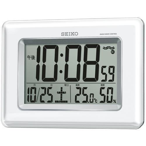 セイコー クロック SEIKO CLOCK 電波 デジタル カレンダー 温度 湿度 表示 白 パール...