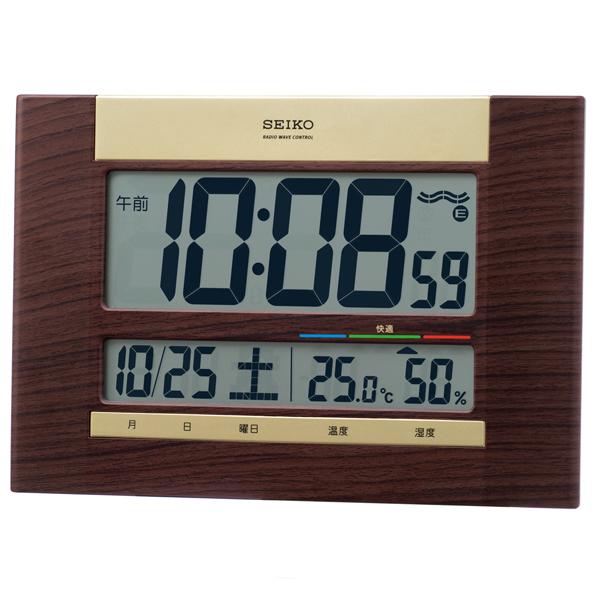 セイコークロック 掛け時計 茶木目 18×26×2.0cm 置き掛け時計 置き掛け兼用 電波 デジタ...