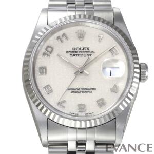 【中古】ロレックス デイトジャスト 16234 アイボリー彫りコンピューター T番 メンズ ROLEX｜evance-web