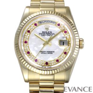 【中古】ロレックス デイデイト 118238 ホワイトマザーオブパール／ミリヤード ランダム番 メンズ ROLEX｜evance-web