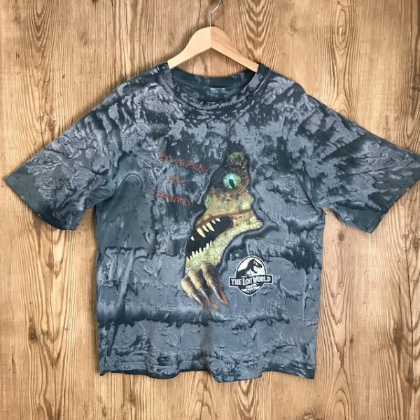 THE LOST WORLD JURASSIC PARK 総柄 T-sh 覗き恐竜 Tシャツ  メン...