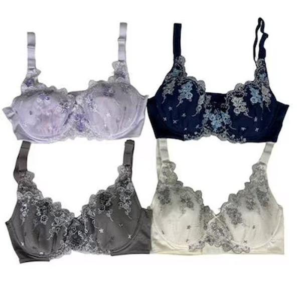 脇高 グラマーサイズ 脇スッキリ 大きいサイズ チュールレースブラ 安心 しっかり支える モカ ラベ...