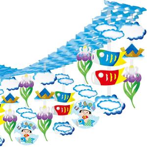 子供の日装飾　鯉のぼりとかぶと金太郎のプリーツハンガー　L180cm