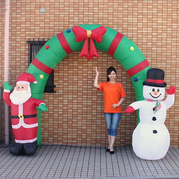 クリスマス エアブロー 装飾　アーチ　サンタ＆スノーマン　W350cm×H240cm/ 動画有/ デ...