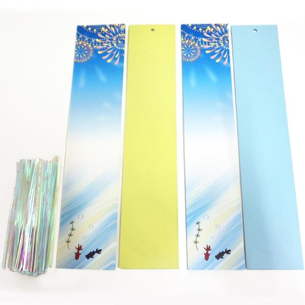 七夕　紙製絵柄デザイン入り短冊100枚 と ビニールタイ（オーロラ）100本 のセット/ 七夕 短冊...